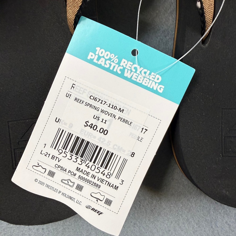 Reef Spring Woven Flip Flops Women 11 Black Pebble CI6717-110-M Recycled Webbing - Picture 7 of 7